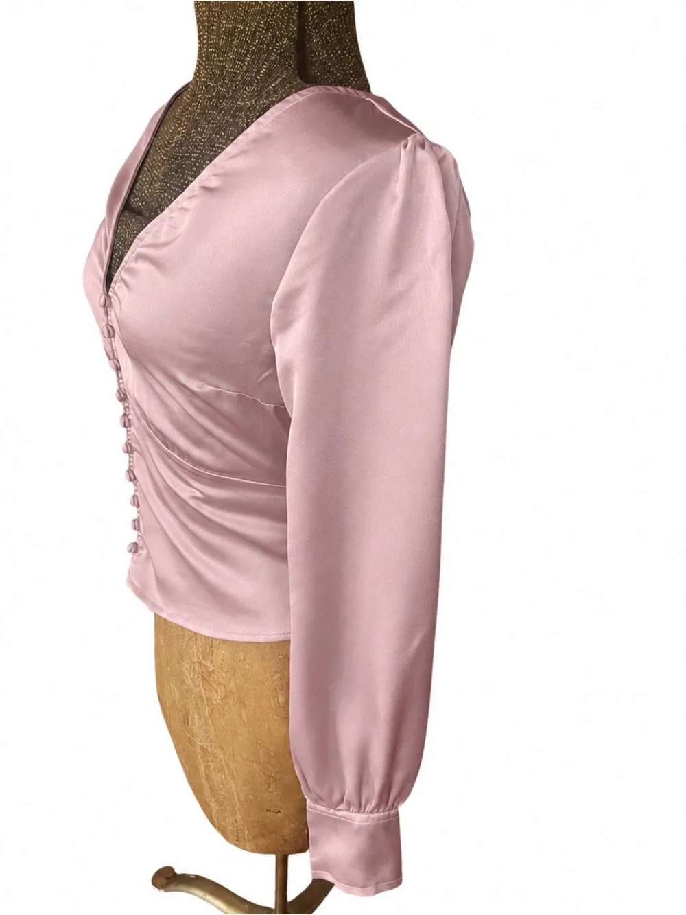 Abercrombie & Fitch Satin Puff Sleeve Button Front Top Mauve Small NWT
